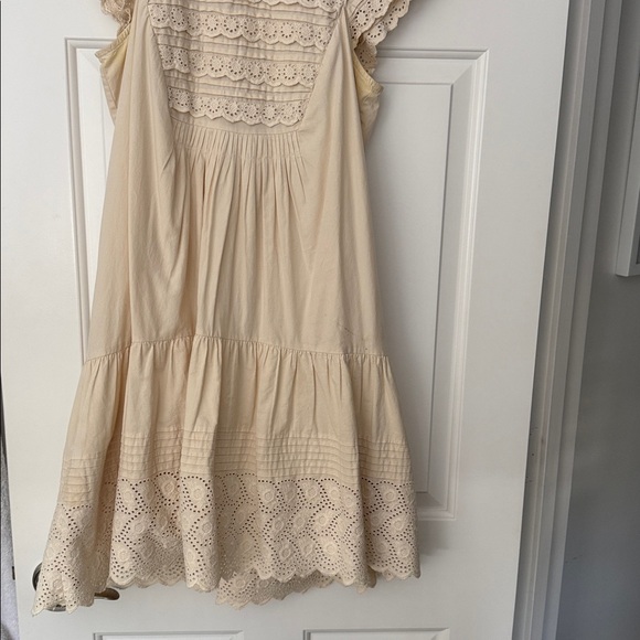 Sea New York Dress in Cream with Lace Eyelet Flutter sleeves & Lace Eyelet Hem - Picture 2 of 10